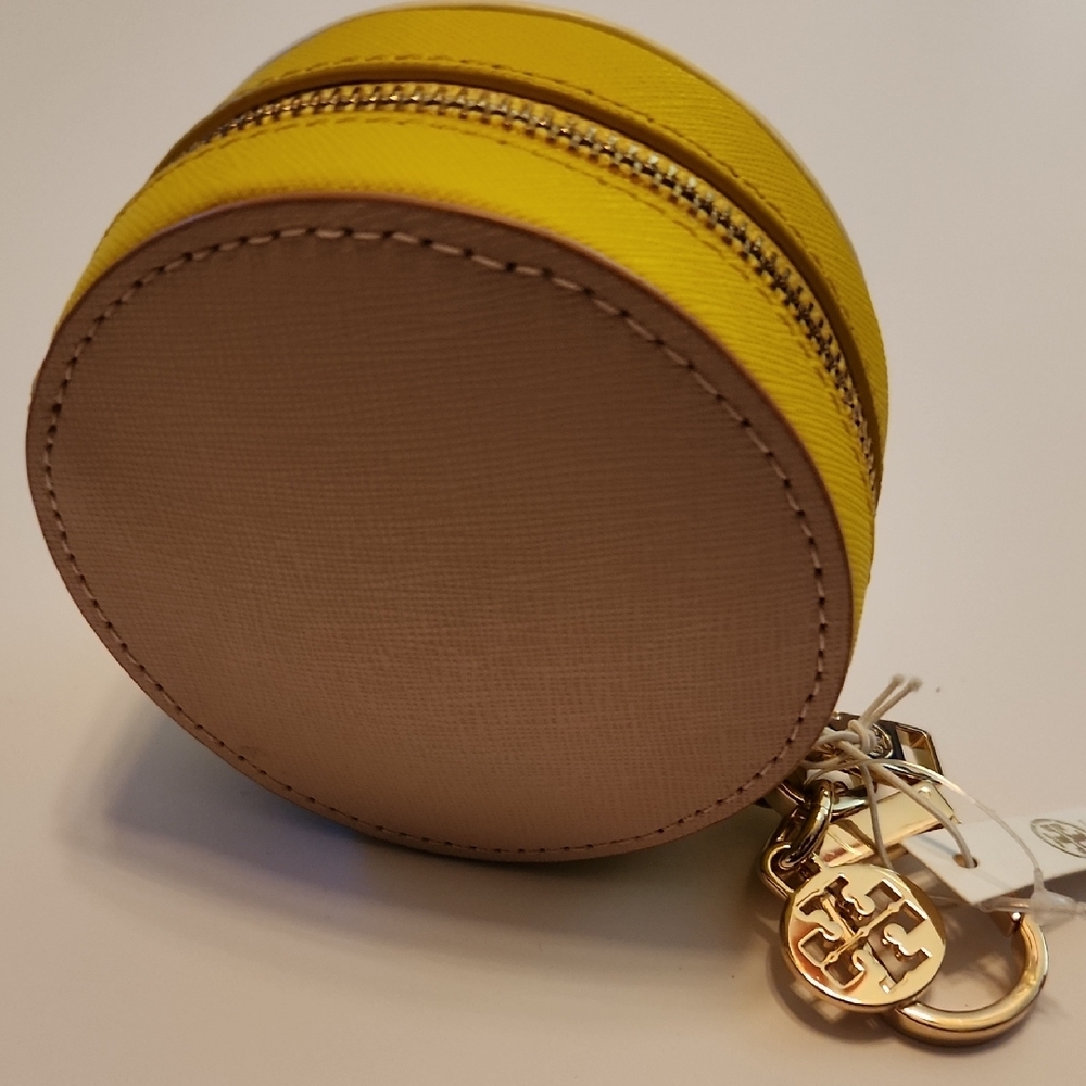 Tory Burch Yellow, Pink and White Color-Block Round Coin Purse